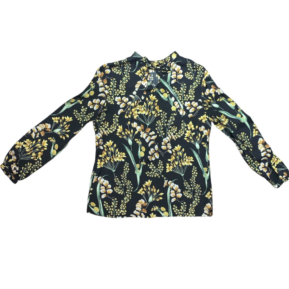 J. McLaughlin - Silk Blend - Black Floral - Bow Tie Closure Blouse - Medium NWOT - Picture 2 of 8